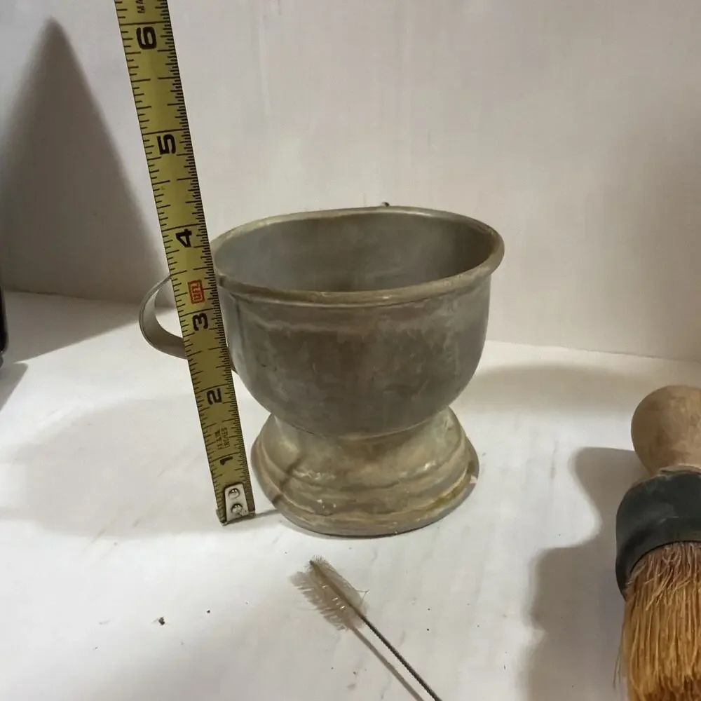 Vintage Tin Shaving Cup and Made Rite Shaving Brush And Cleaning Brush